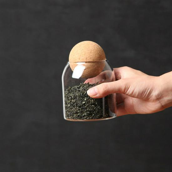 Transparent Borosilicate Glass Jar with Cork Stopper for Tea, Coffee, and Cereal Storage