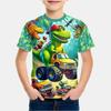 Børnetøj Drenge 3D Tegneserie Dinosaur Grafiske T-shirts Sjovt Børnetøj Sommer Rund Hals Korte Ærmer T-shirts til Drenge