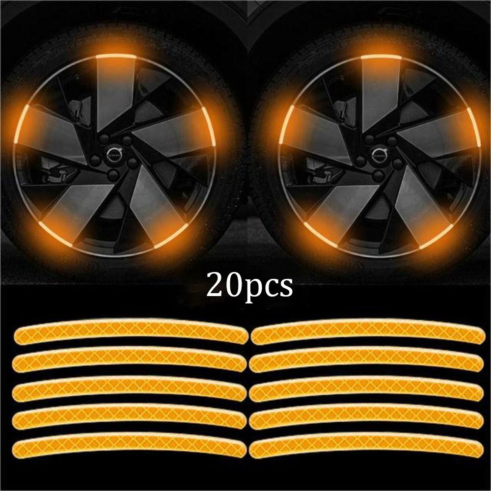 20PC  Wheel Hub Reflective Sticker Universal Fluorescence Luminous Stripe Tape Car Motorcycle Decals Night Driving Safety