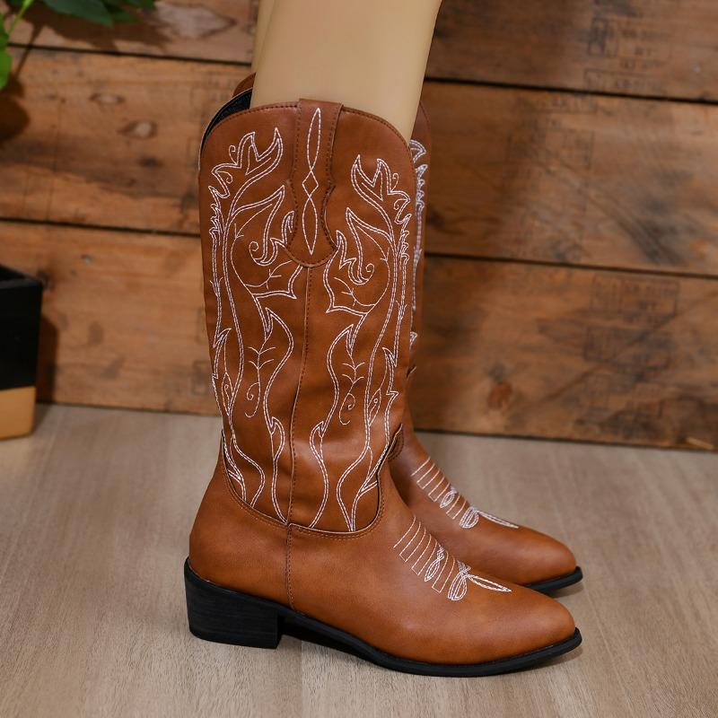 2025 Autumn Winter New European American Pointed Toe Mid Heeled Women Boots Thick Heel Plus Size Chelsea Boots Mid Heeled
