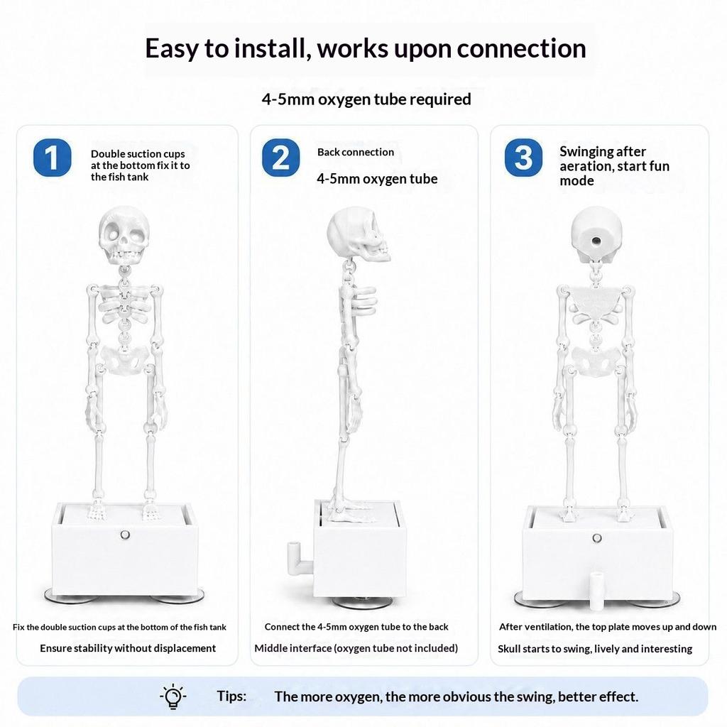 Aquarium Dancing Skeleton Bubbler Realistic Interactive Fish Tank Decor with Air Hose for Saltwater Aquarium Landscape