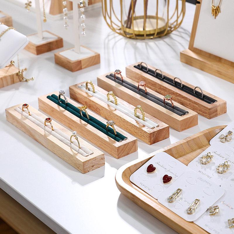 Wood Rectangle Shape Jewelry Tray With French Velvet Lining Ring Holder Earrings Bracelet Display Plate Jewellery Storage Stand