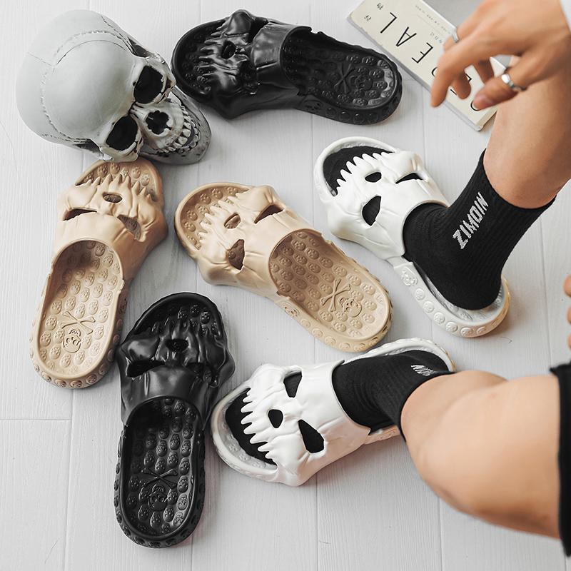 47 Size Personalized Skull Design Men Slippers Summer Outdoor Fun Novelty Slide Thick Sole Platform Beach Non-slip Women Slipper