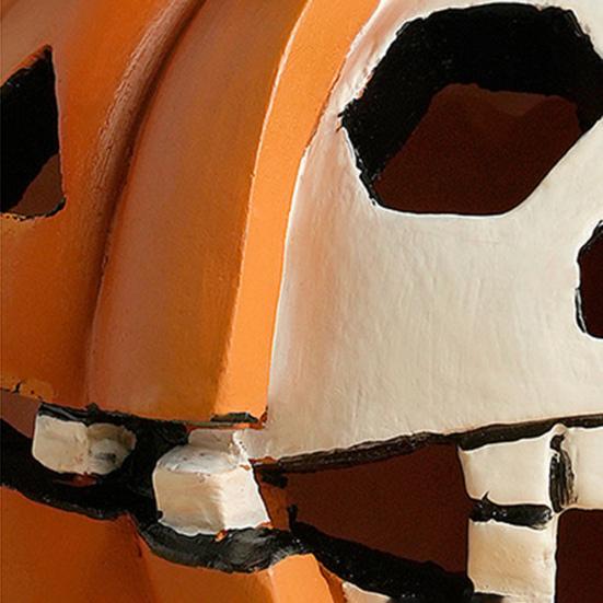 Halloween Pumpkin Statue Spooky Skull Pumpkin Sculpture Resin Tabletop Ornament for Dining Table Living Room Office Shelf Decor