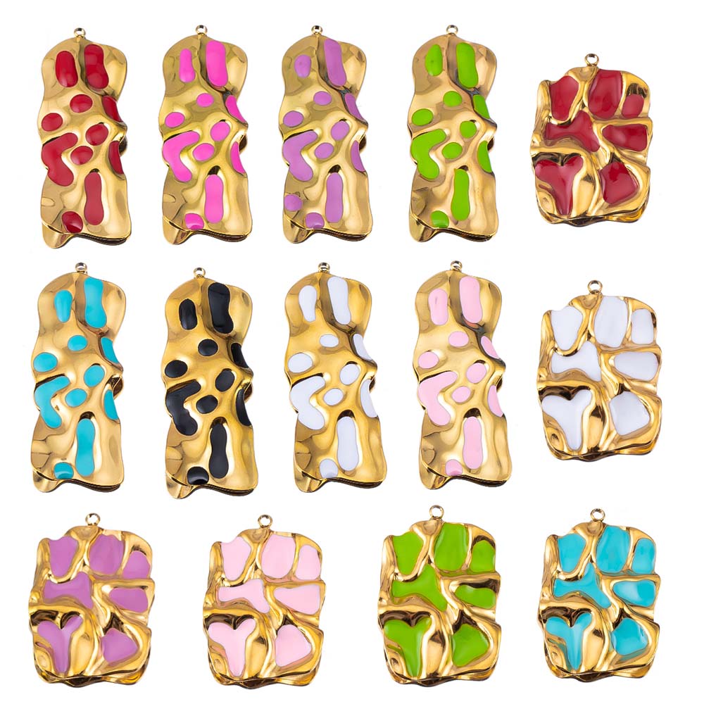 5pcs 2pcs Stainless Steel Wrinkle Rectangle Vintage Enamel Colorful Charm Pendants DIY Earrings Necklace Jewelry Making Supplies
