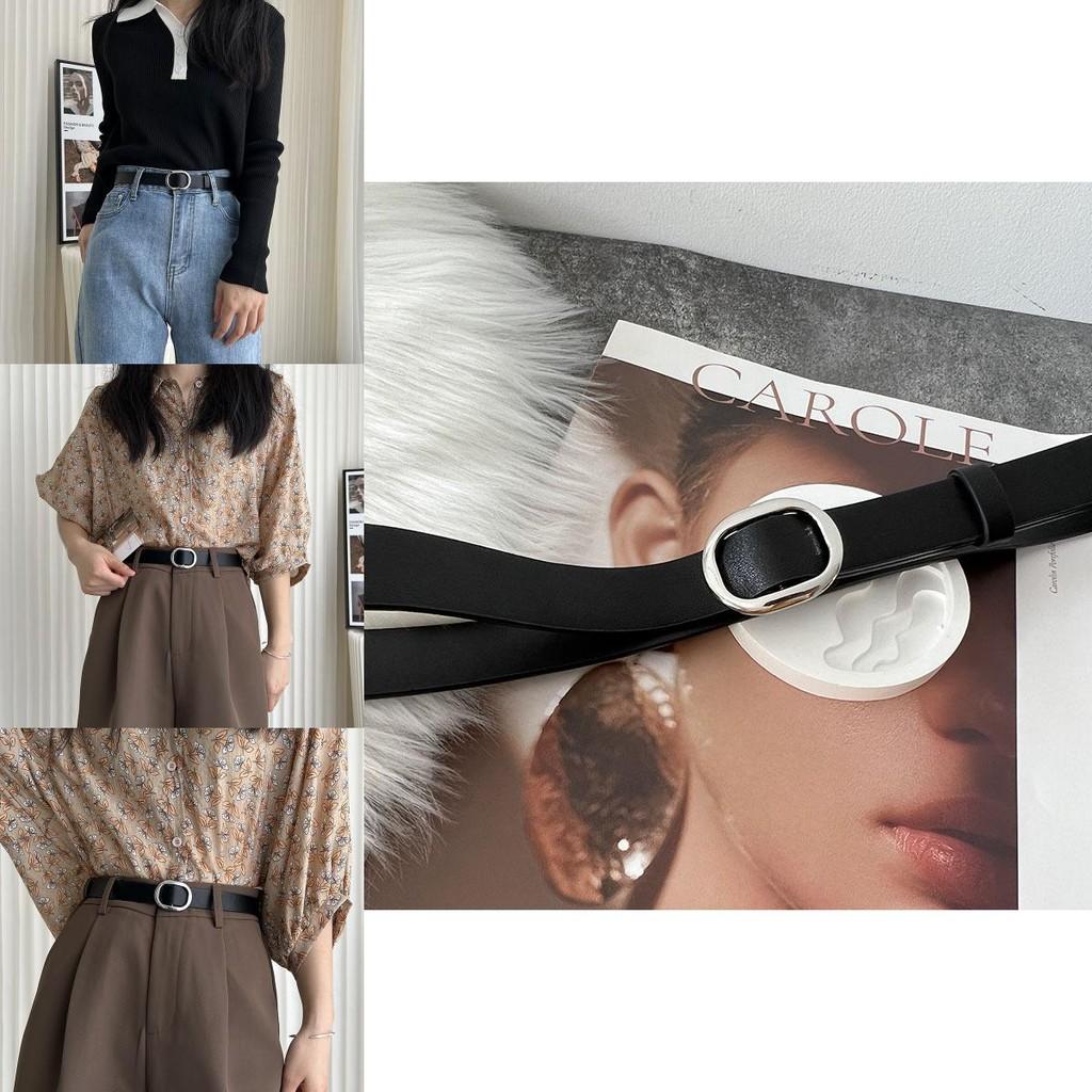 Elegant Black Lambskin Leather Women's Belt With Smooth Buckle For Chic Style And Versatile Fashion