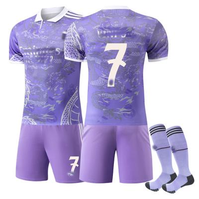 Kits de Fútbol para Adolescentes, Niños y Adultos Conjunto de Camiseta de Entrenamiento Deportivo con Calcetines 25/26 Real Madrid Traje con Diseño de Dragón #7 Vini JR