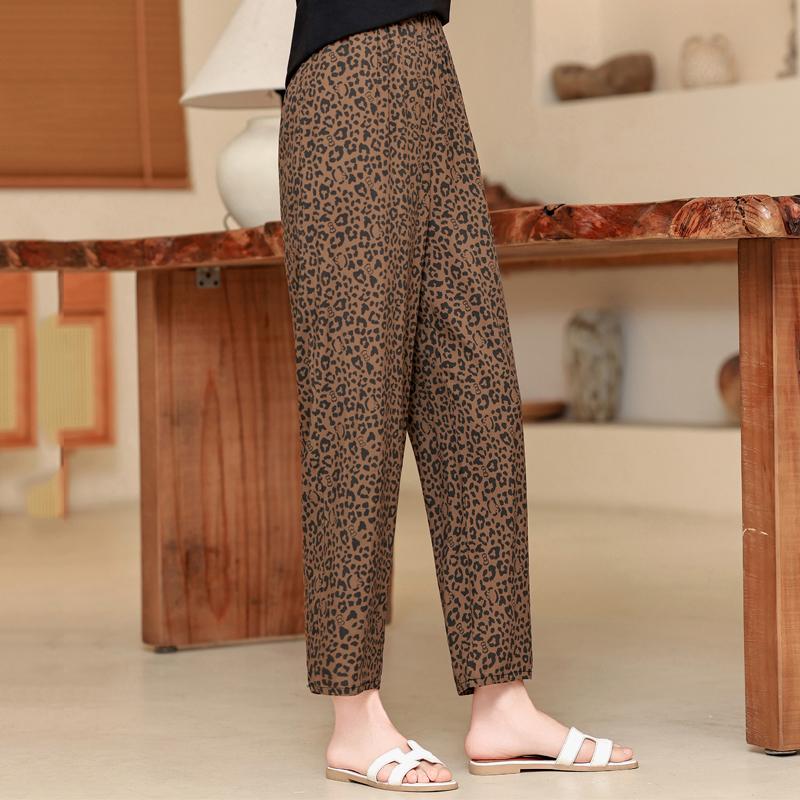 Women's Plus Size Leopard Print Wide Leg Pants, Casual Loose Fit Elastic Waist Trousers (XL-5XL)