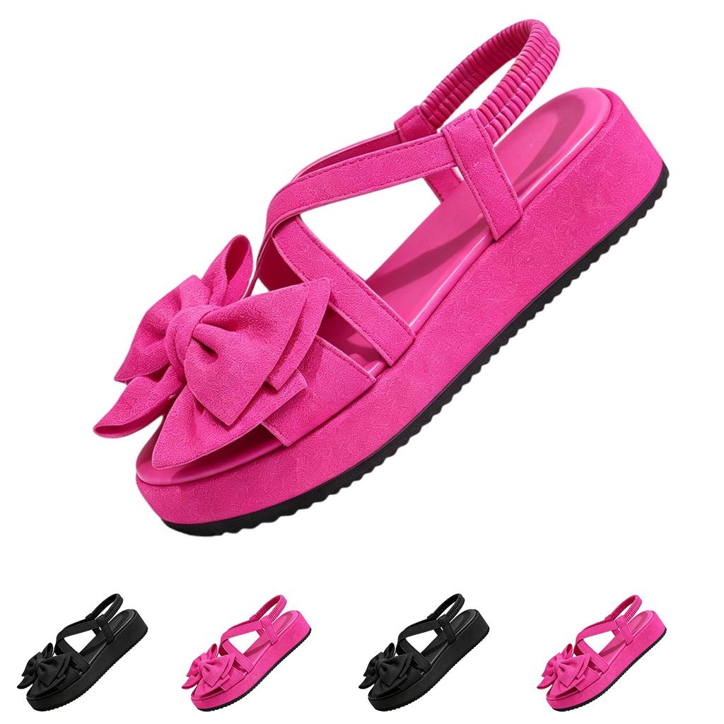 Women's Bow Knot Platform Sandals Lightweight Comfortable Slip On Thick Sole Summer Casual Beach Shoes