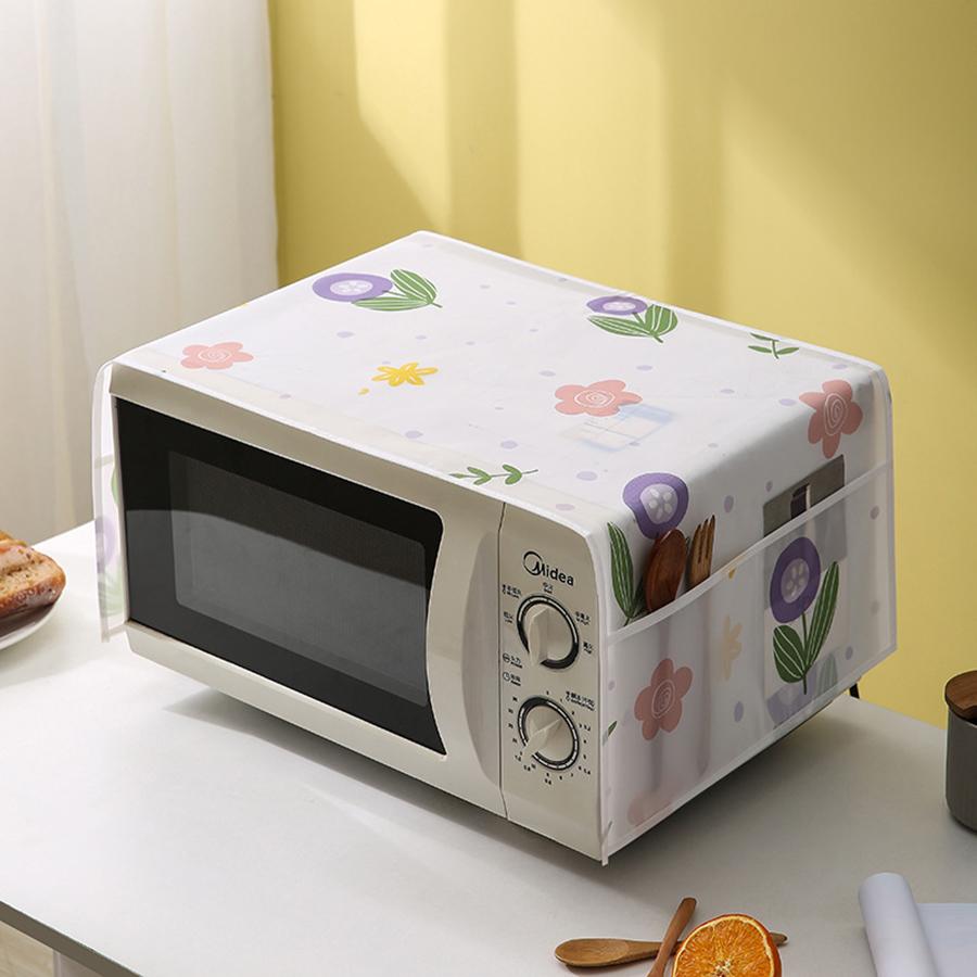 1pc Simple Microwave Dust Cover Waterproof and Oilproof Household Oven Cover Towel with Side Pocket Storage 7 Fancy Options