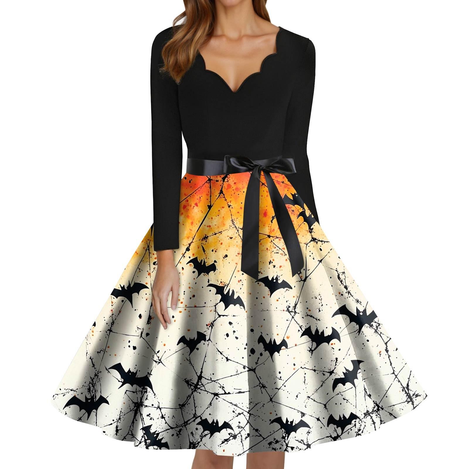 

Женское модное платье с V-образным вырезом, повседневное, облегающего кроя, с принтом на Хэллоуин, с длинным рукавом XXXL жёлтый