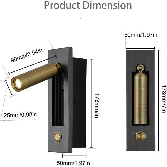 LED Bedroom Lamp Headboard Wall Light Sconce, Bedside Reading Light Recessed Push Switch Wall Lamps, Hotel Bed Side Decorative Wall Sconces