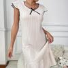 Frühling und Sommer Damenkleid mit Schlitzärmeln, Rüschensaum, französisches Kleid, Nachthemd, gebürsteter Pit-Streifen, Home-Home-Schlafanzug