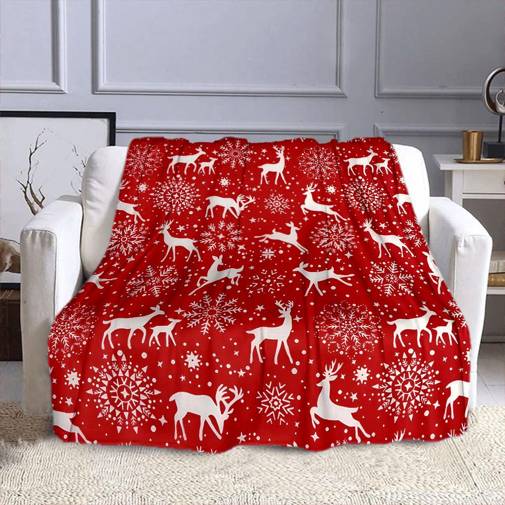 Red Christmas Blanket with Deer and Snowflakes Patterned flannel blanket perfect for the bedroom living room, sofa, or a little nap