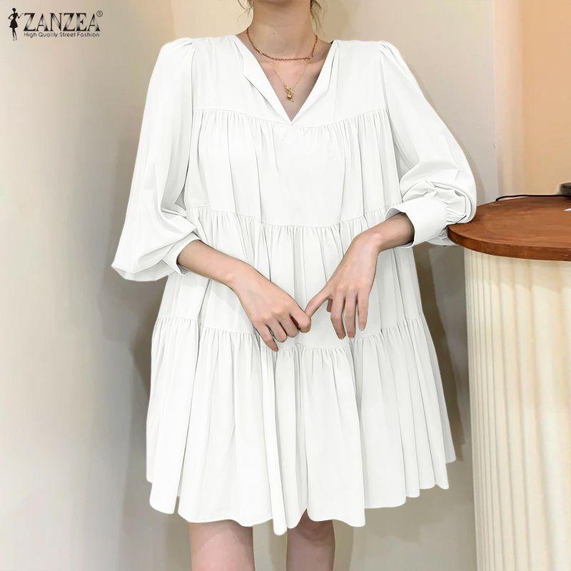 ZANZEA Women Casual V-neck Loose Long Sleeve Solid Blouse