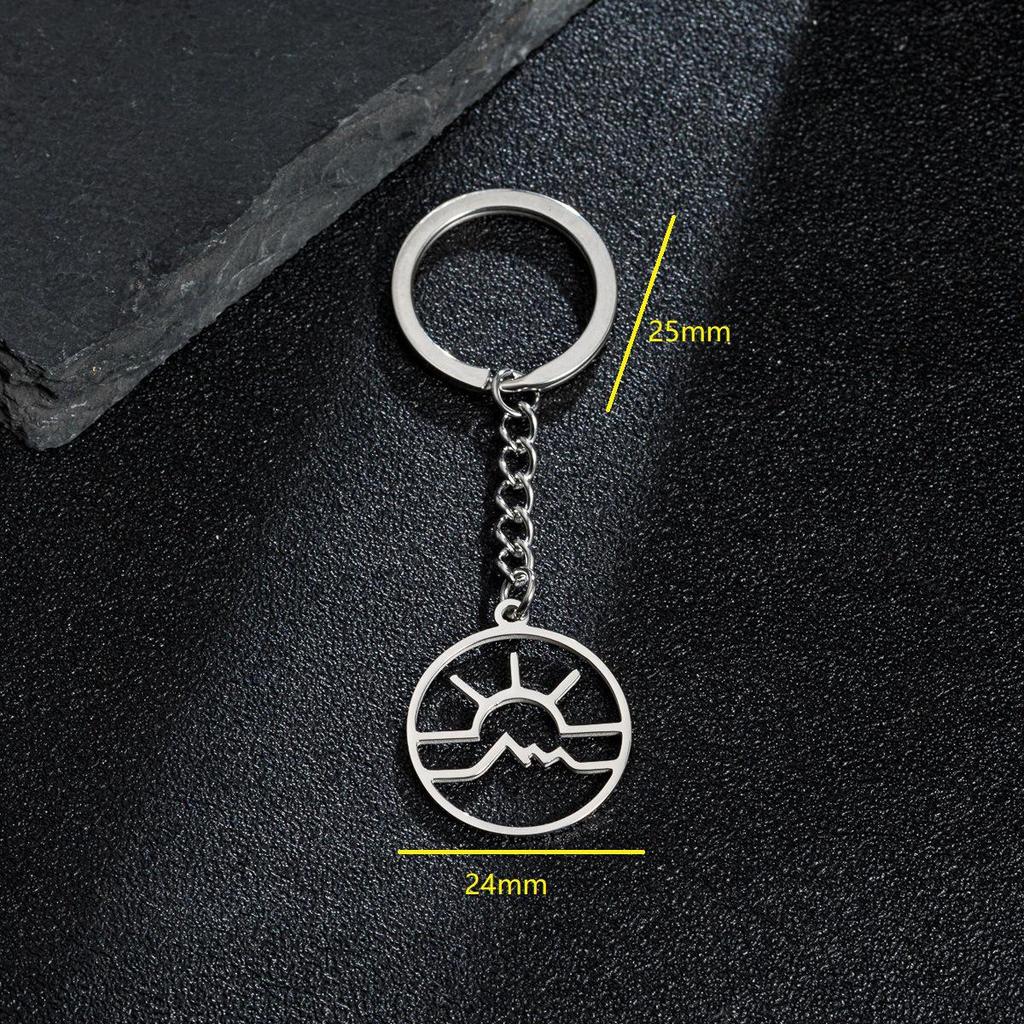 Stainless Steel Cartoon Sunrise Seaside Keychain Pendant