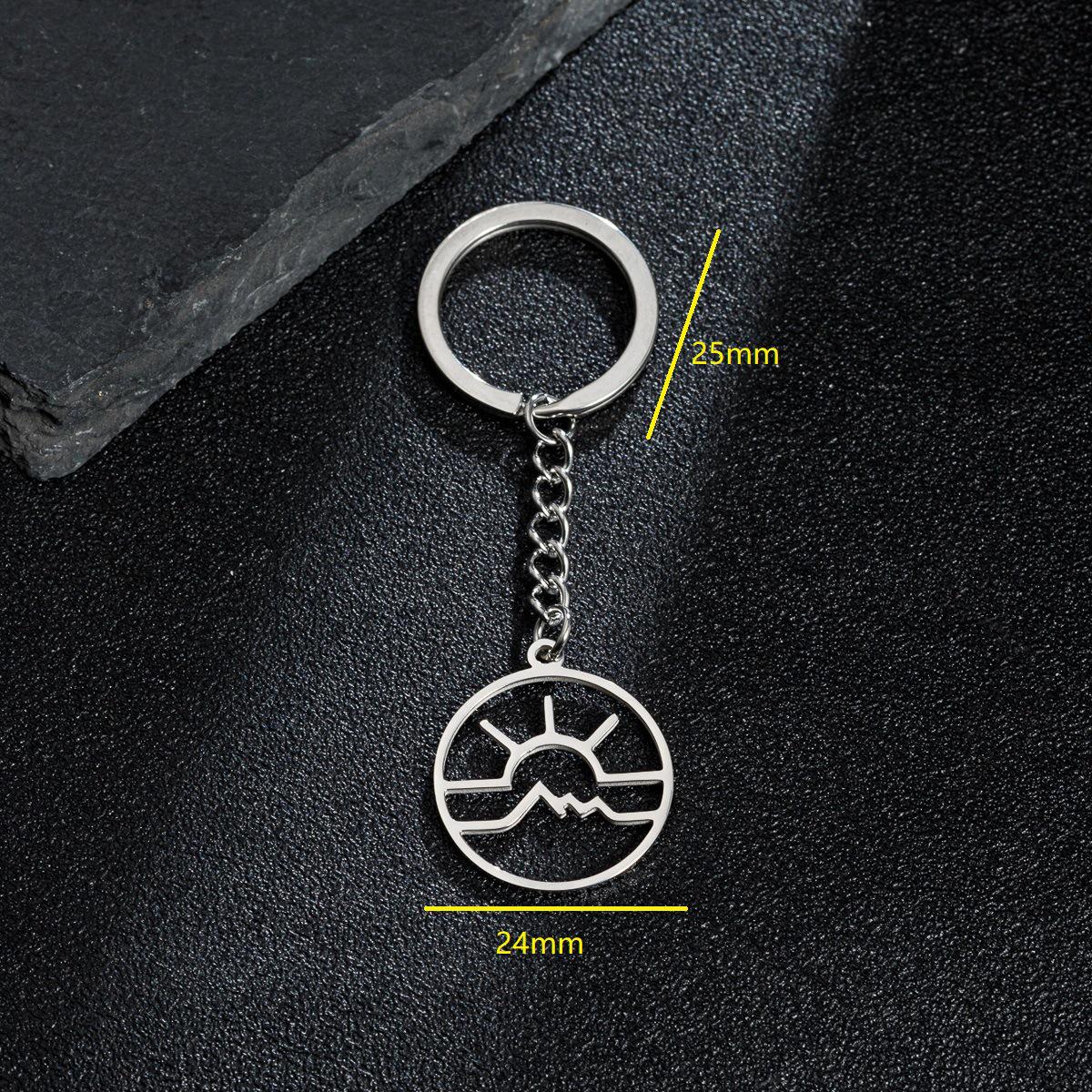 Stainless Steel Cartoon Sunrise Seaside Keychain Pendant