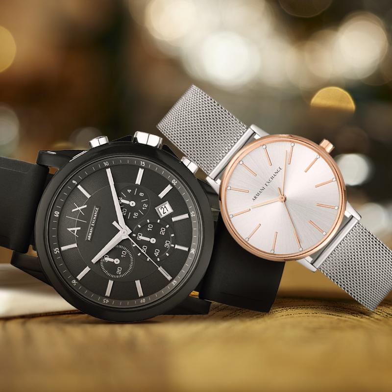 ARMANI EXCHANGE Wrist Watch Quartz Movement Silicone Stainless Steel Strap Black Dial Unisex AX5537-AX1326