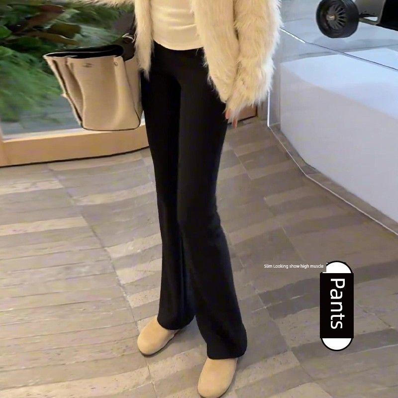 Summer Black Slim-Fit Flared Casual Pants for Women 2026 New Trendy High-Waisted Stretchy Slim-Fit Bootcut Pants Black [Trousers] XL