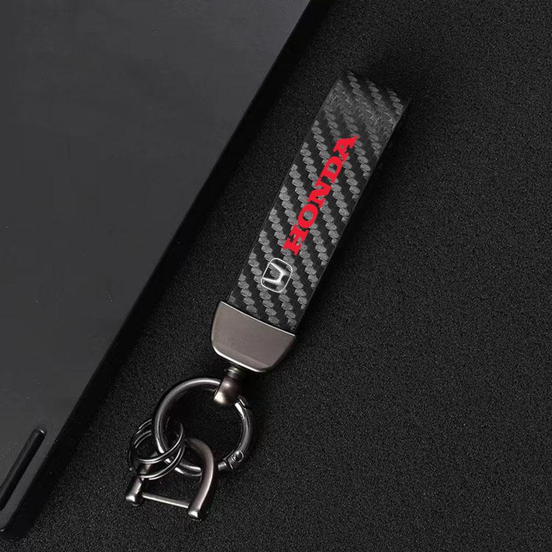 Carbon Fiber Leather Keychain Car Keychain Horseshoe Buckle Jewelry For Honda civic accord cr-v fit crosstour EB1
