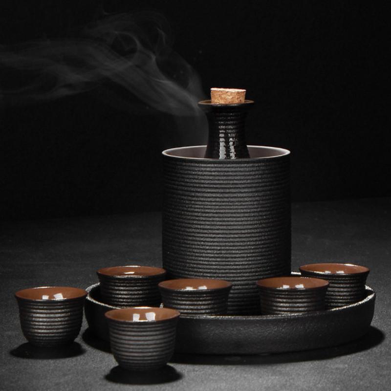 Household Japanese-style Shochu Pot Black Pottery Sake Ceramic Small Wine Cup Wine Dispenser White Wine Glass Warm Wine Wine Set