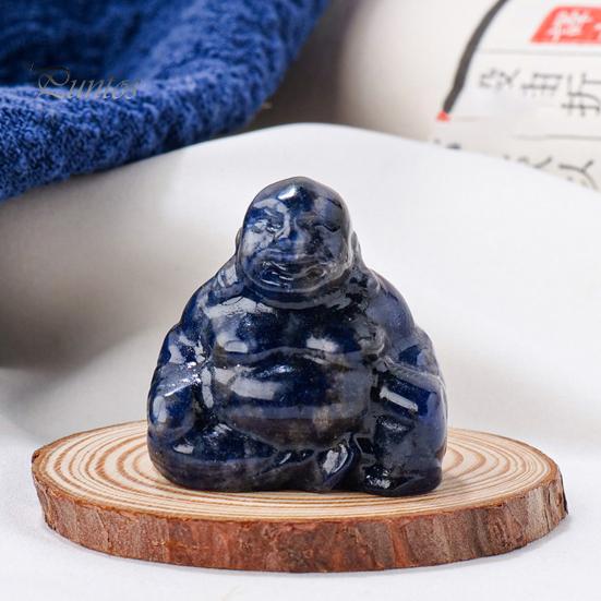 Carving Buddha Figurine Natural Stone Positive Healing Energy Colorful Hand-carved Decorative Sculpture Laughing Statue Desktop Decoration Birthday