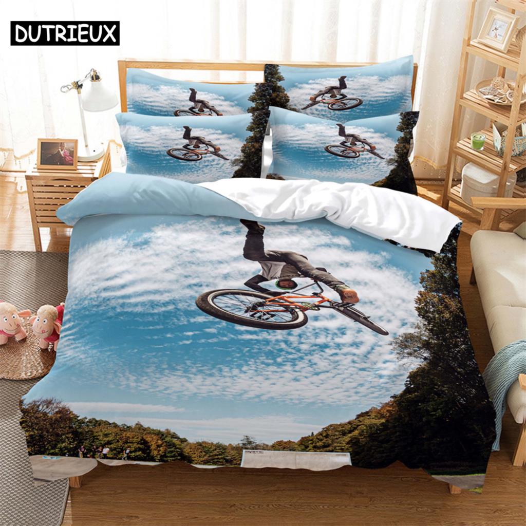 

Bedding Set with Bike Race Digital Printing, Cartoon Design, and Plain Weave Craft for North America and Europe Markets (135x200cm)&set