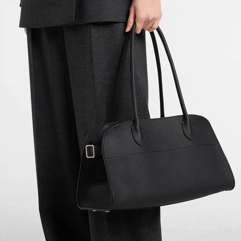 New Large-capacity Boston Bag Women's Commuter First-layer Cowhide Tote Bag Single Shoulder Axillary Bag High-end Bowling Bag