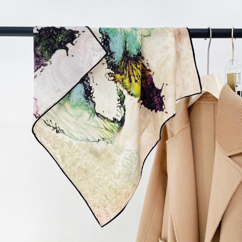 Ink splashing ballet printing silk wool square scarf double-sided heterochrome silk wool scarf women's high-end sense versatile scarf