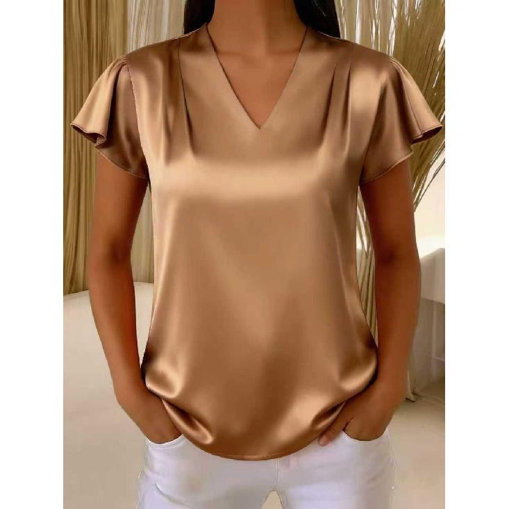Women's 2026 Summer New V-neck Chiffon Pleated Loose Short-sleeve Top