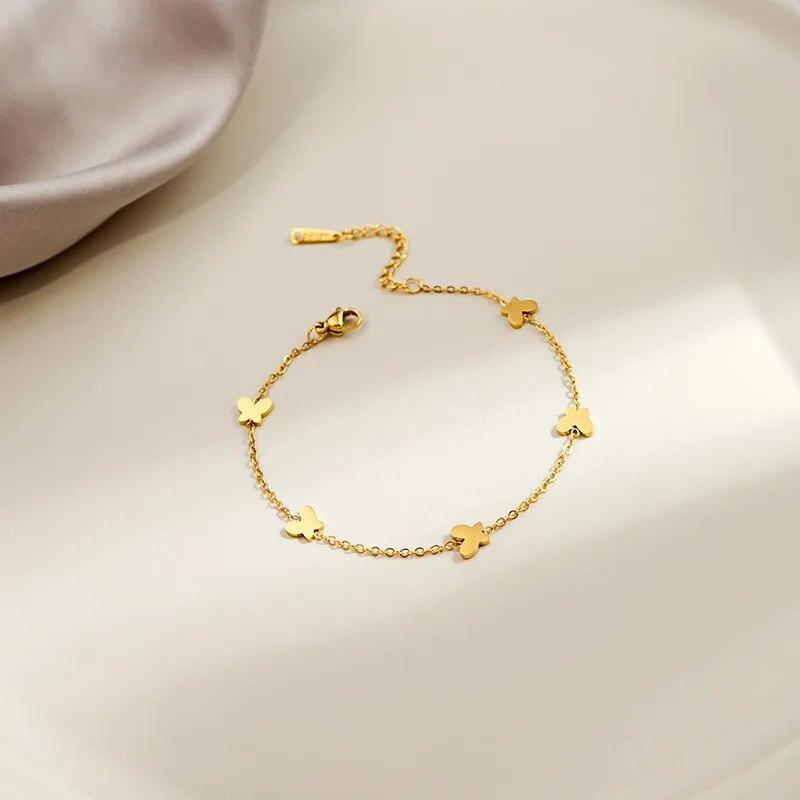 Stainless Steel Wafer Flower Butterfly Heart Pendant Bracelet For Women Fashion Elegant Bracelets&Bangle Party Jewelry Gifts