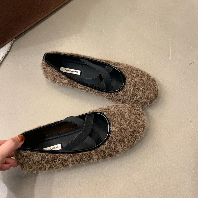 Fashion Round Toe Fashion Flock Women Flats With Shoes Shallow Female Slip On Footwear Elastic Band Ladies Ballet Flats Shoes