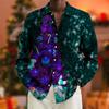 Christmas Men's Dress Shirt with Red Snowflake and Cedar Pattern, Black Lapel Bow Tie, Festive Party Style Men's Shirt
