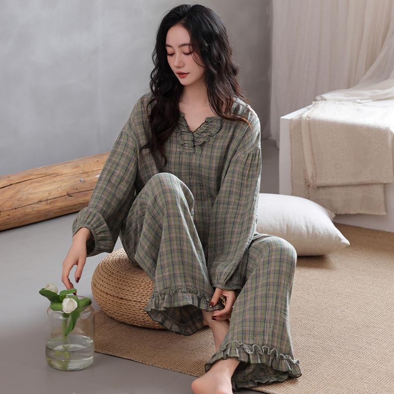 Pajamas Women's Spring and Autumn Pure Cotton Long-sleeved Large Size Can Be Worn Outside, High-end Casual Fashion Cotton Loungewear Suit