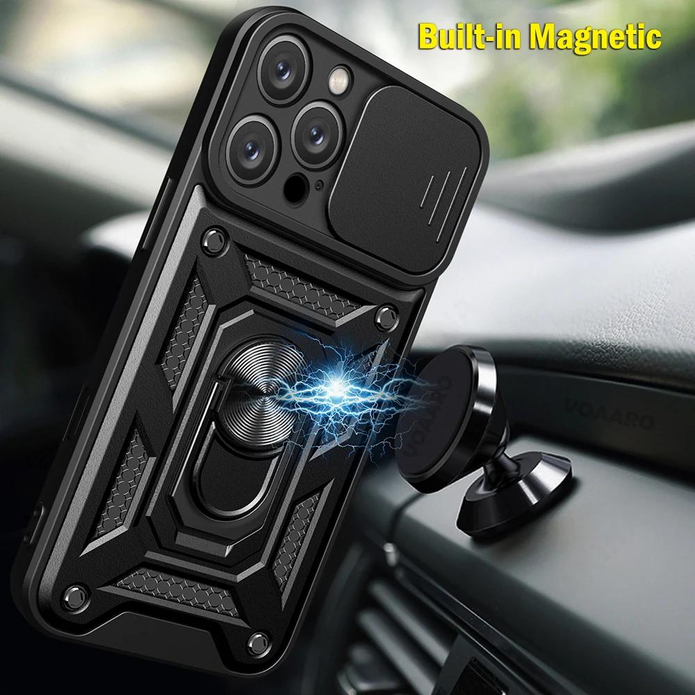 Magnetic Ring Holder Funda for Iphone 16 Pro Max Case for Iphone 16 15 Plus 13 14 Pro Max 12 Mini Case Slide Lens Armor Cover