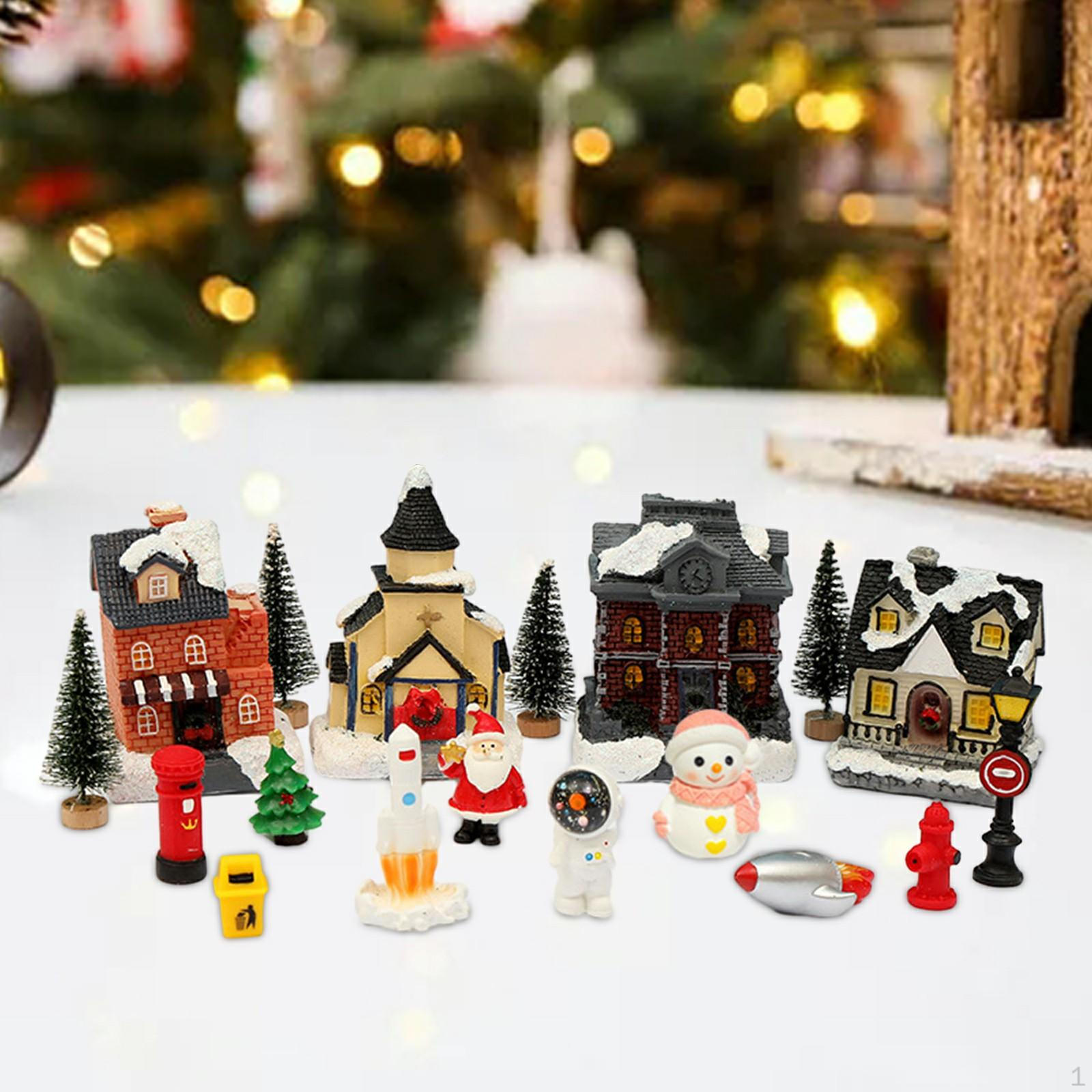 

Set of 15Pcs Christmas Snow Village Light up House Miniature Desk Decorations Illuminated for