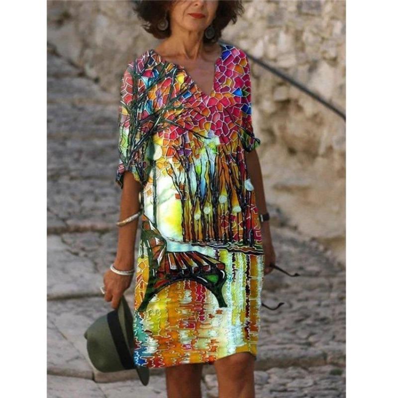 BITCED Fashion Summer Spring Short Sleeve V-Neck Casual Dresses S