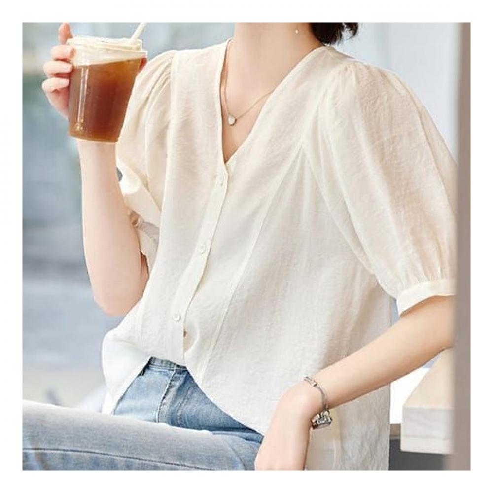 NaVaVa Women Thin V Neck Asymmetric Short sleeVe Blouse Nb2109