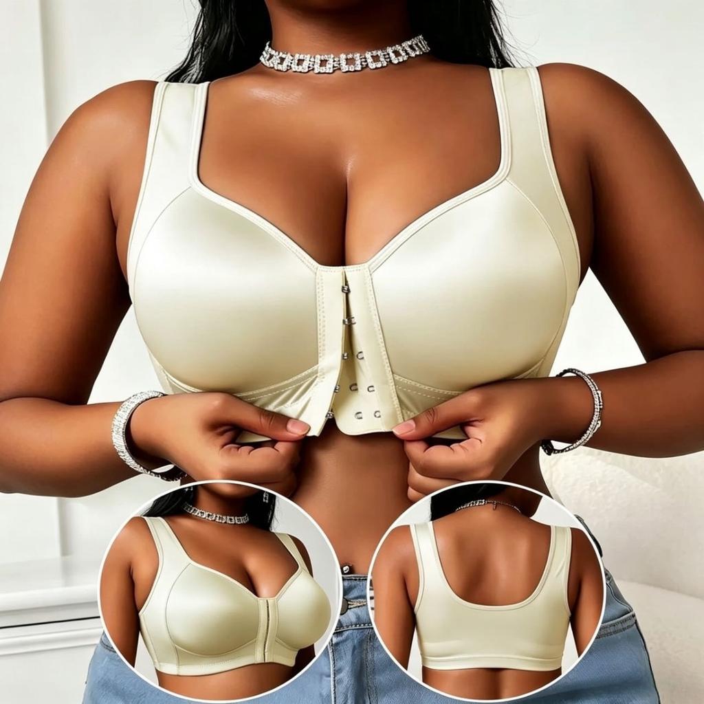 Satin-Unterwäsche mit Knopfleiste vorne, Damen, Große Größen, Raffung, Sport, BH ohne Bügel Text