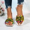 Flat-bottomed sequined cool slippers women's summer new square head wear large size 44 one-word slippers