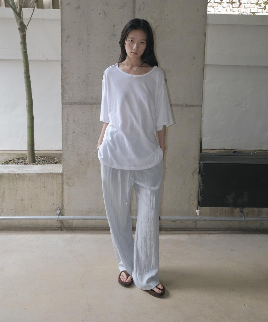 Mosyupamosyu Soft Stripe Elastic Pants [Light Blue]