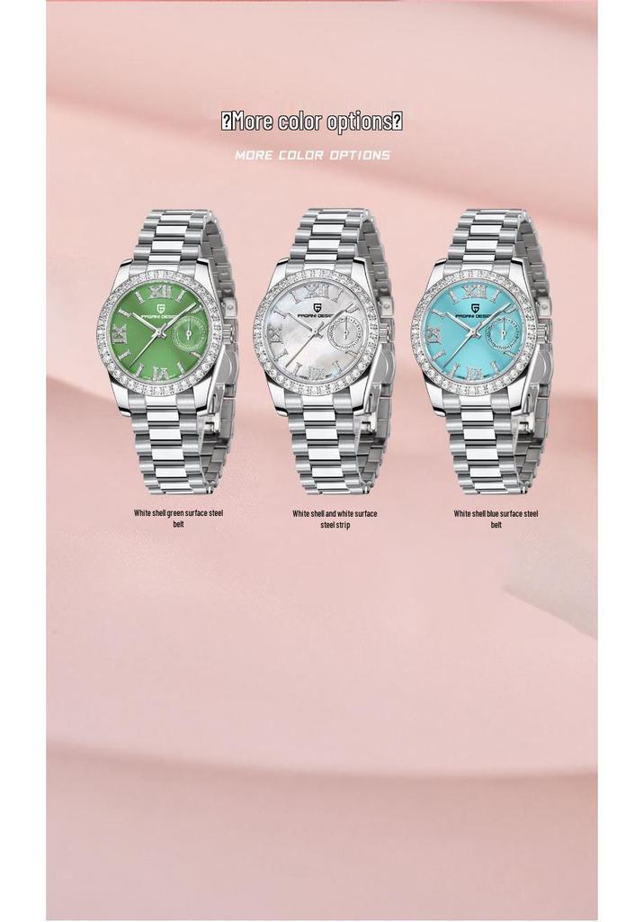 PAGANI DESIGN Damen-Uhr 32MM Wasserdicht Edelstahl mit Diamant-Zifferblatt und Kalender