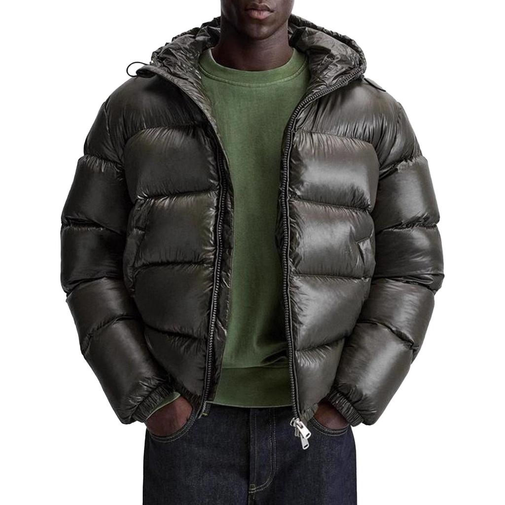 Giacca casual da uomo a maniche lunghe con cappuccio imbottita in cotone a tinta unita, Cappotto da uomo caldo e spesso con tasche larghe
