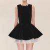 Elegant Velvet Sleeveless Black Dress with Puffy Skirt - Autumn/Winter Formal