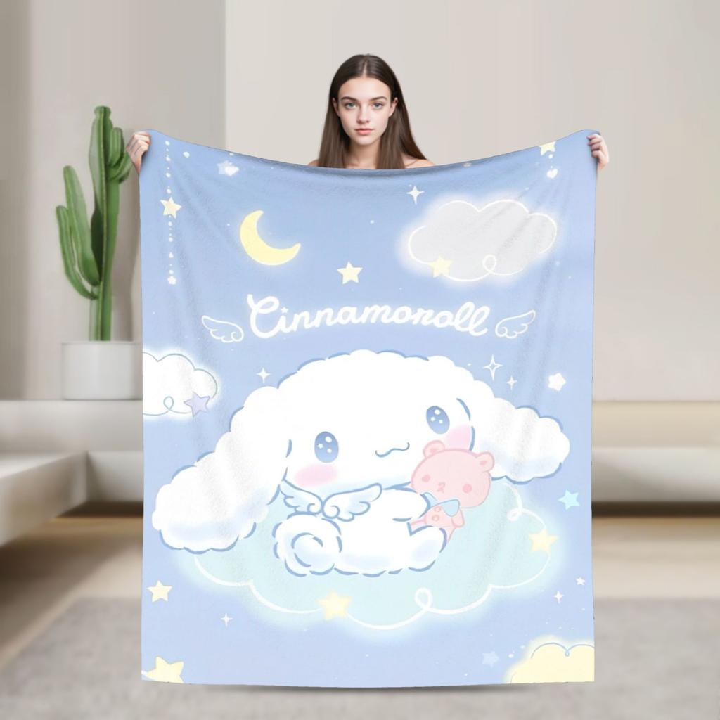 Cinnamoroll Decken Cartoon Flanell Großartige Atmungsaktive Überwurfdecken für Bett Sofa Dekoration