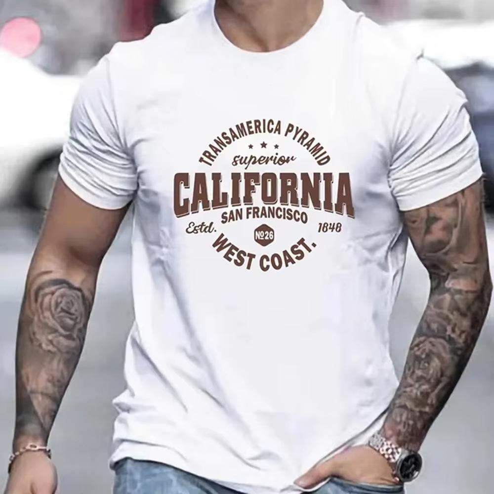 Summer New California West Coast Print T-shirt For Men Short Sleeve O-neck Cotton Tees Daily Casual Clothes Oversized Unisex Top