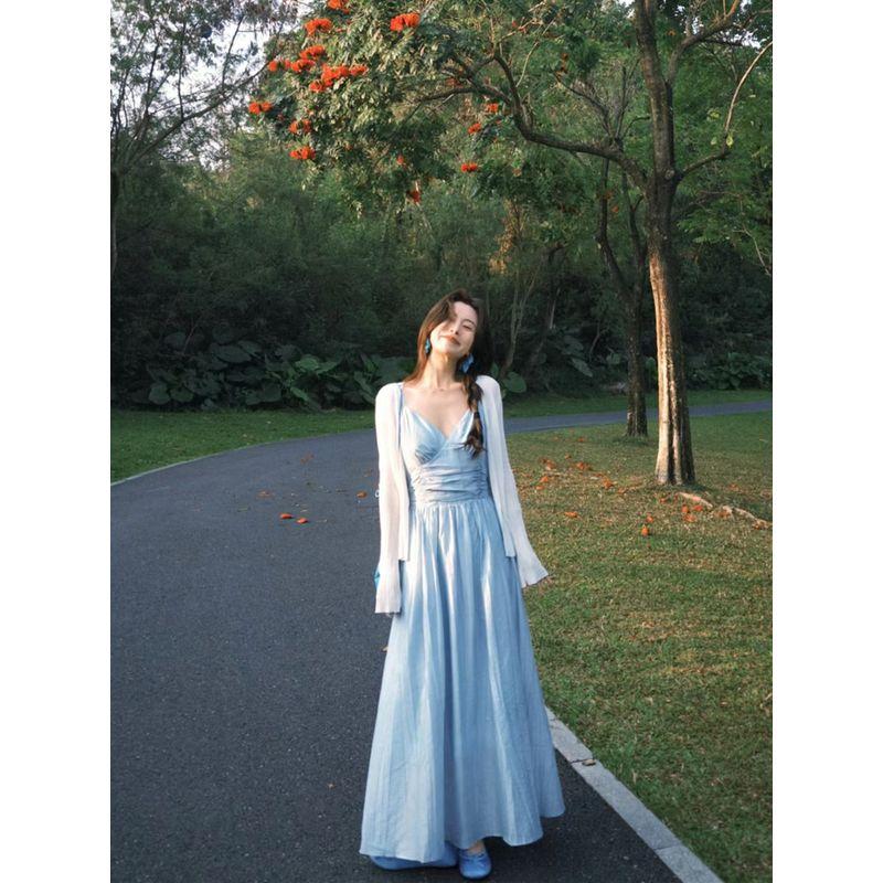 

Kumikumi Стиль Отпуска Тонкий Вязаный Кардиган Верхняя Одежда Женский Осенний Внутренний Комплект Слим-Платье на Бретелях из Двух Предметов Knitting Cardigan One size