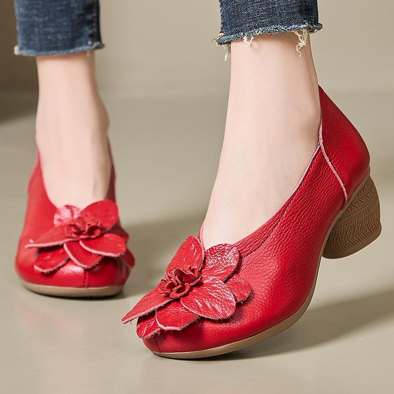 GKTINOO 2025 Spring Flower Genuine Cow Leather Shoes Women Shoes Elegant Shoes Woman Retro Handmade Shoes High Heels