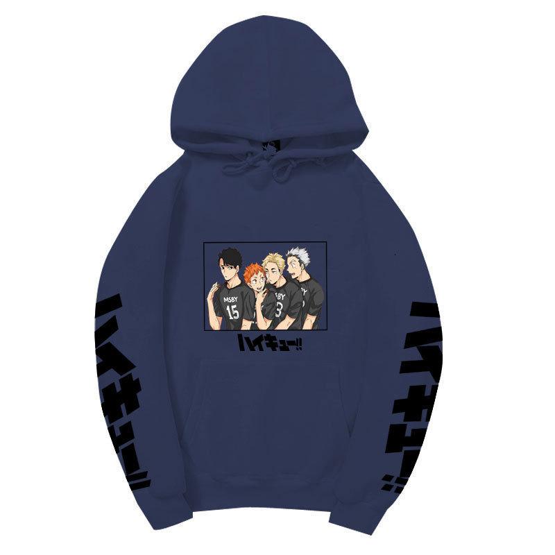 Haikyuu MSBY Black Jackal Anime Character Unisex Fleece Hoodie Vertical Japanese Letter Sleeve Volleyball Long Sleeve Pullover Sweatshirt