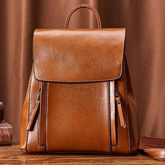 2025 Autumn/Winter Women's Genuine Leather Waterproof Backpack - Simple, Versatile for Travel, School, and Business